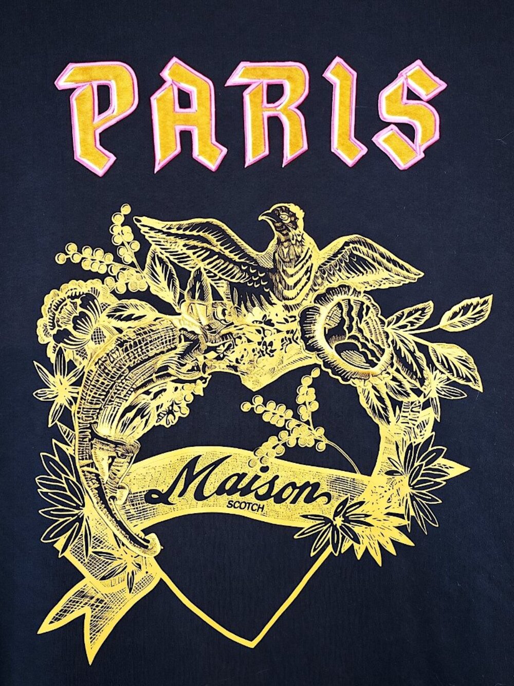 EUC Maison Scotch & Soda Paris Embroidered Graphic Sweatshirt in Black Size XL